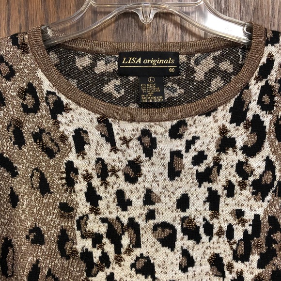 Vintage Leopard Print Metallic Beaded Sweater Lisa Originals Large - Picture 10 of 15